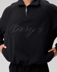 QUARTER ZIP - CURSIVE BLACK