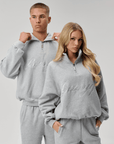 QUARTER ZIP - CURSIVE GREY