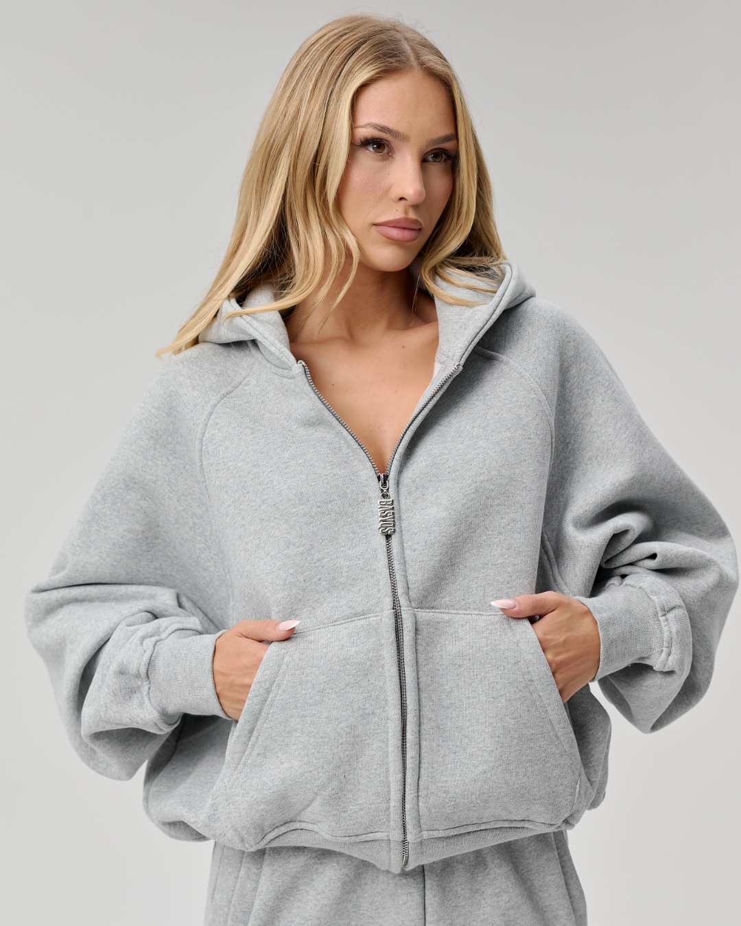 BASYQS BOXY ZIP UP - GREY