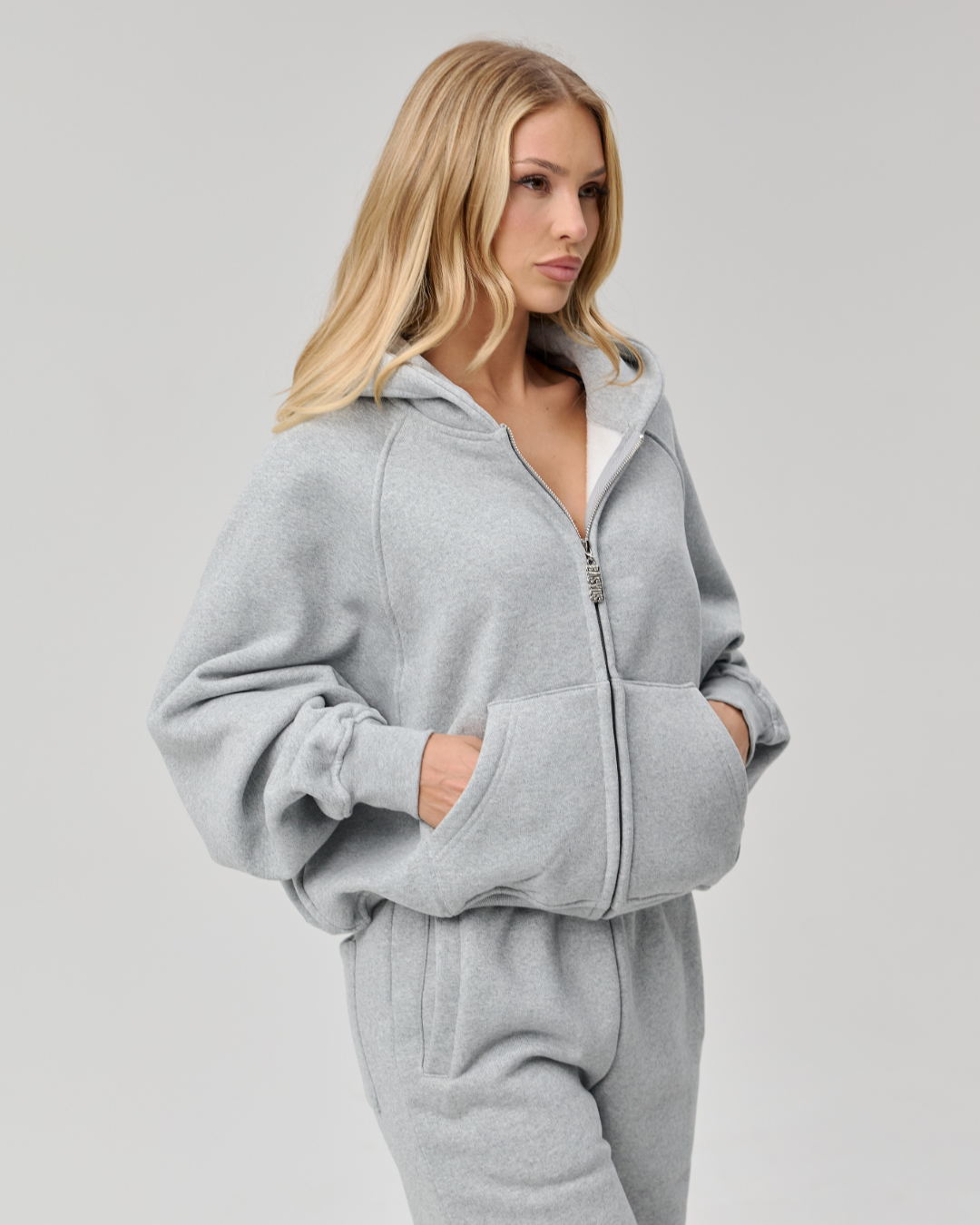BASYQS BOXY ZIP UP - GREY
