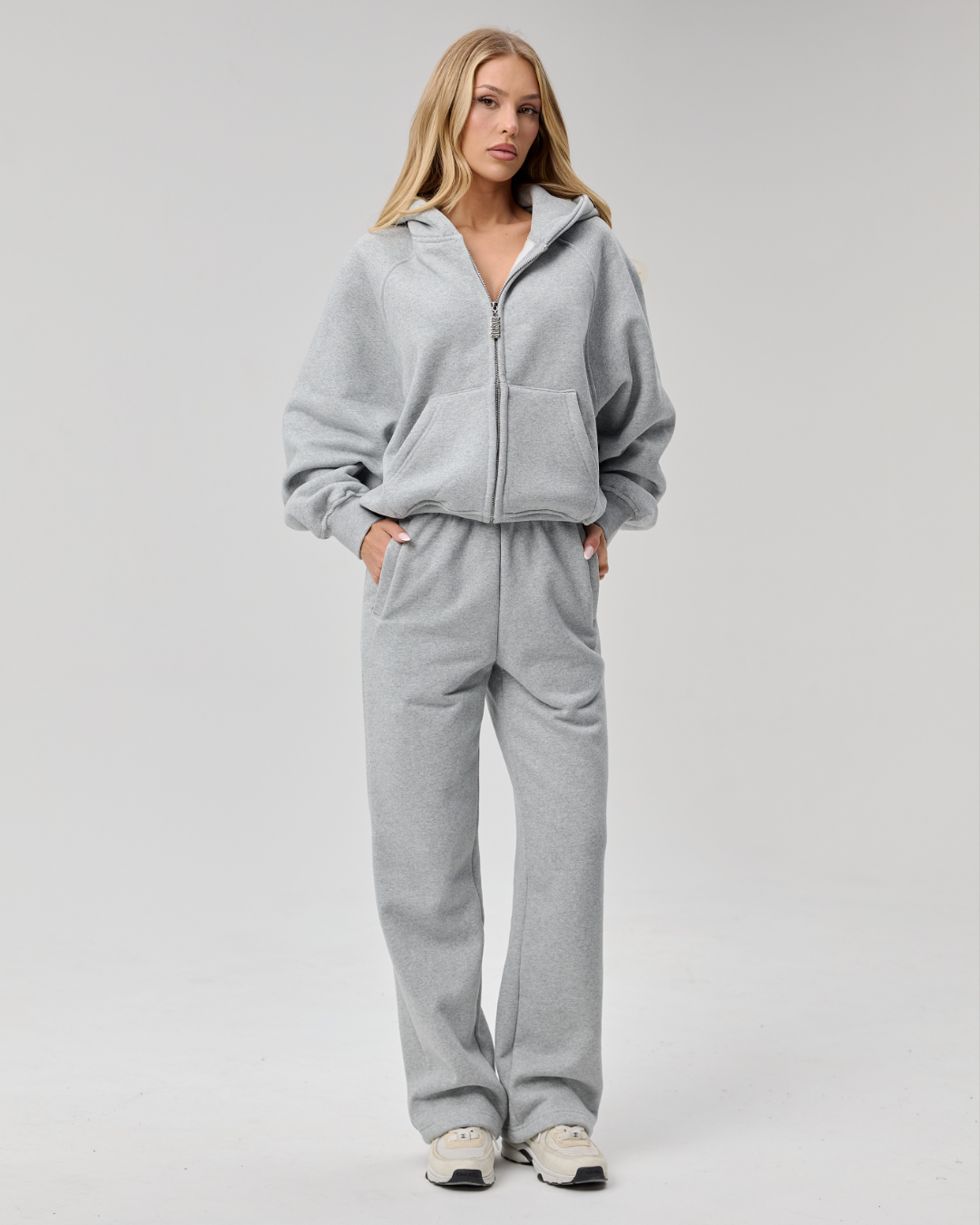 BASYQS BOXY ZIP UP - GREY
