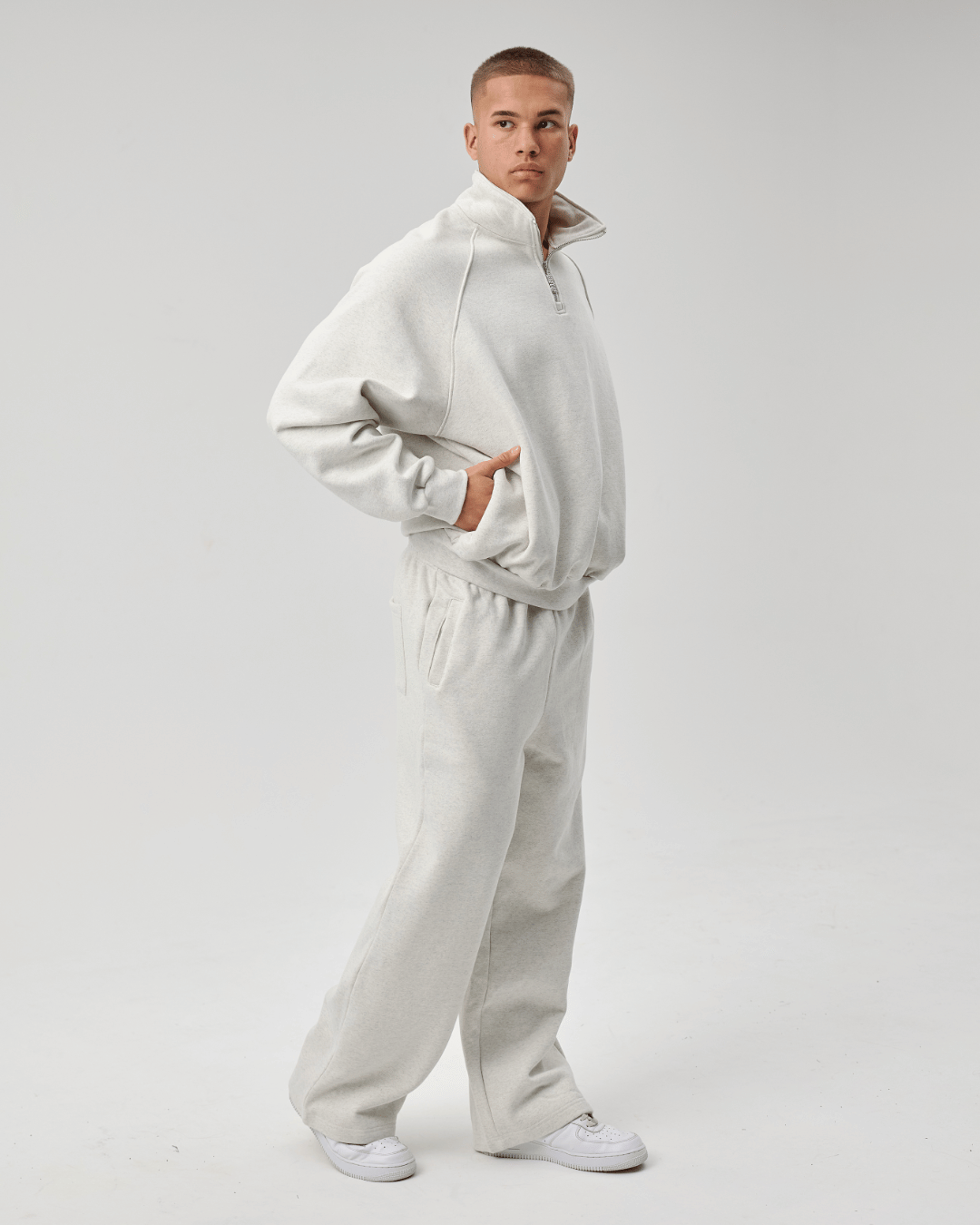 QUARTER ZIP - MARL GREY