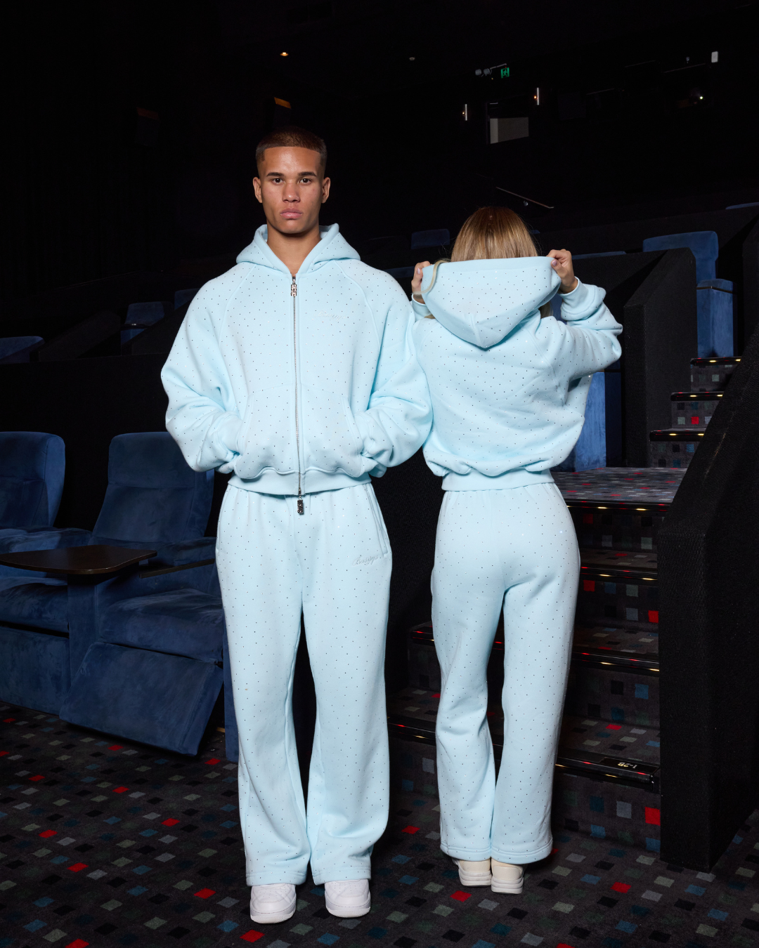 RHINESTONE SWEATS - BABY BLUE