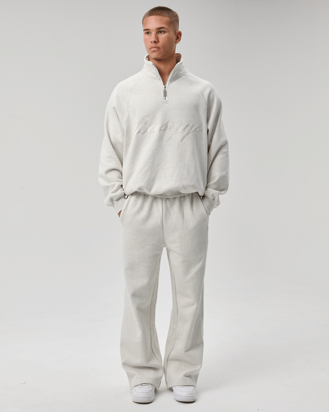 QUARTER ZIP - CURSIVE MARL GREY