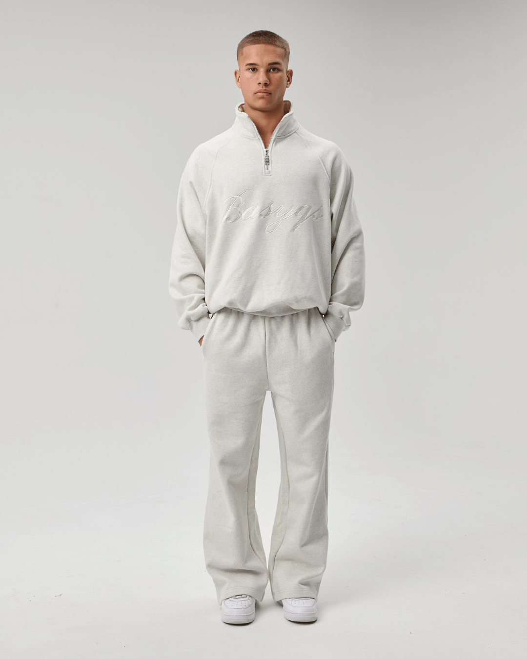 QUARTER ZIP - CURSIVE MARL GREY