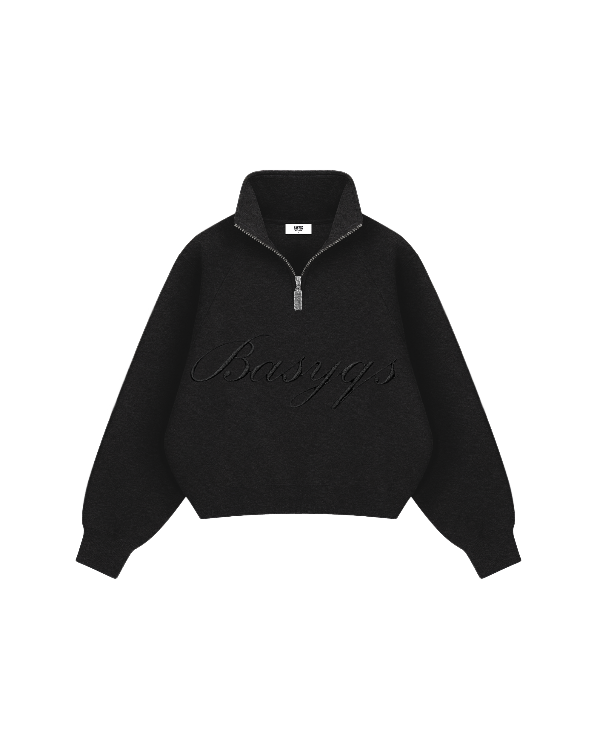 QUARTER ZIP - CURSIVE BLACK