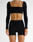 RACHEL LONG SLEEVE CROP - CAVIAR