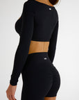 RACHEL LONG SLEEVE CROP - CAVIAR
